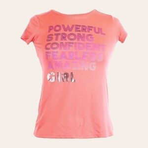🌺 C9 by Champion Girl Power Graphic Tee Neon Coral Pink Girls L 10-12 S/S